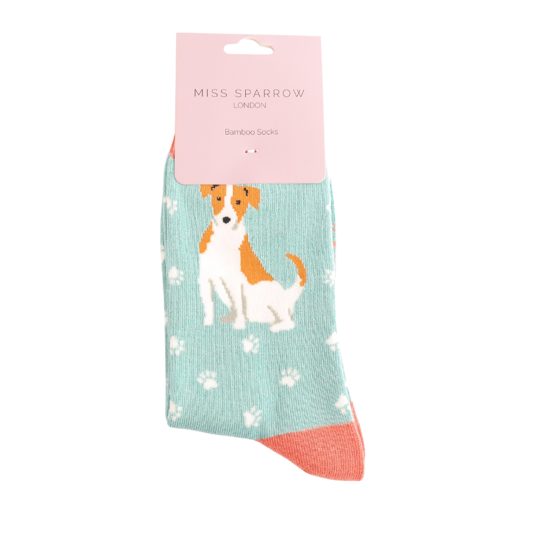 MISS SPARROW Jack Russels Socks Duck Egg Soft Bamboo Blend