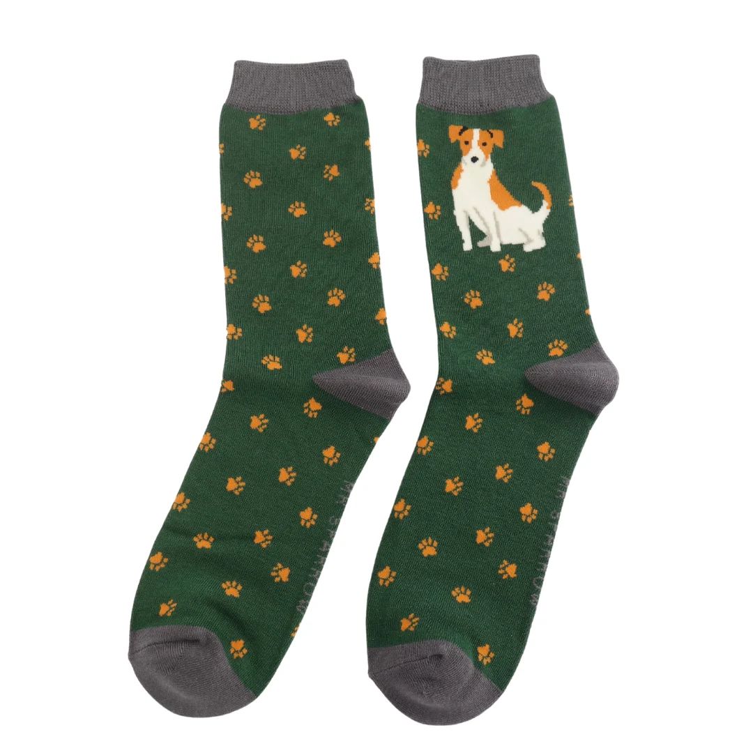 MR SPARROW Jack Russel Socks Green  Blue  Soft Bamboo Blend