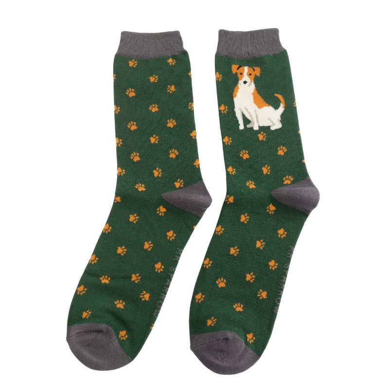 MR SPARROW Jack Russel Socks Green  Blue  Soft Bamboo Blend