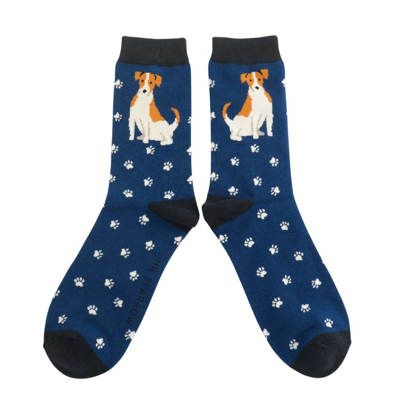 MR SPARROW Jack Russel Socks Navy Blue Soft Bamboo Blend