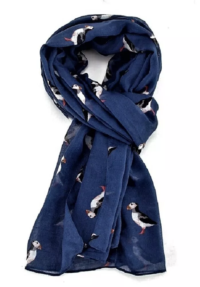 Pure Fashions Puffin Scarf Blue Soft Lightweight Polyester
