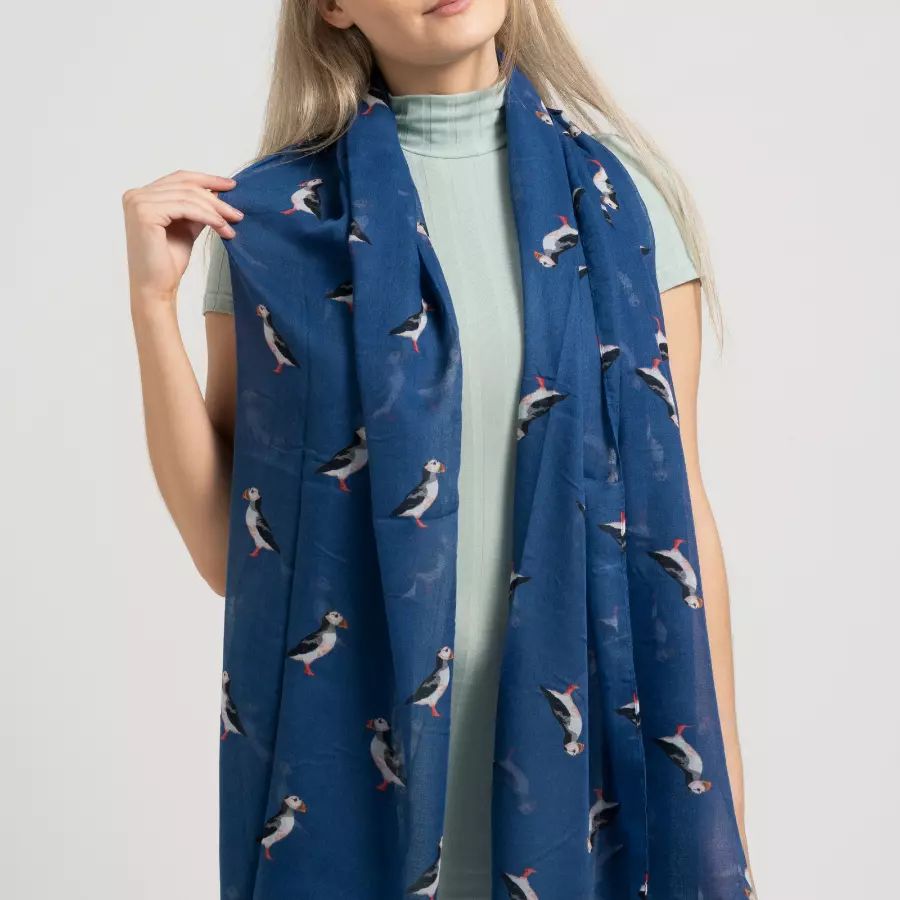 Pure Fashions Puffin Scarf Blue Soft Lightweight Polyester