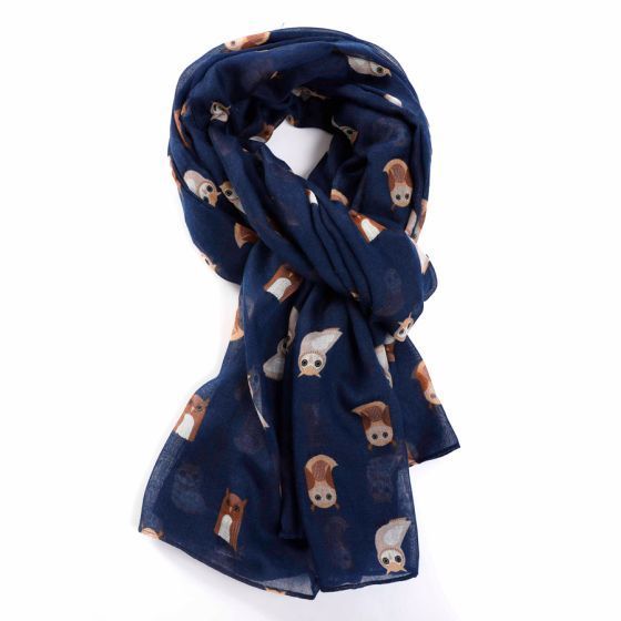 Pure Fashions Owl Scarf Navy Soft Lightweight Polyester
