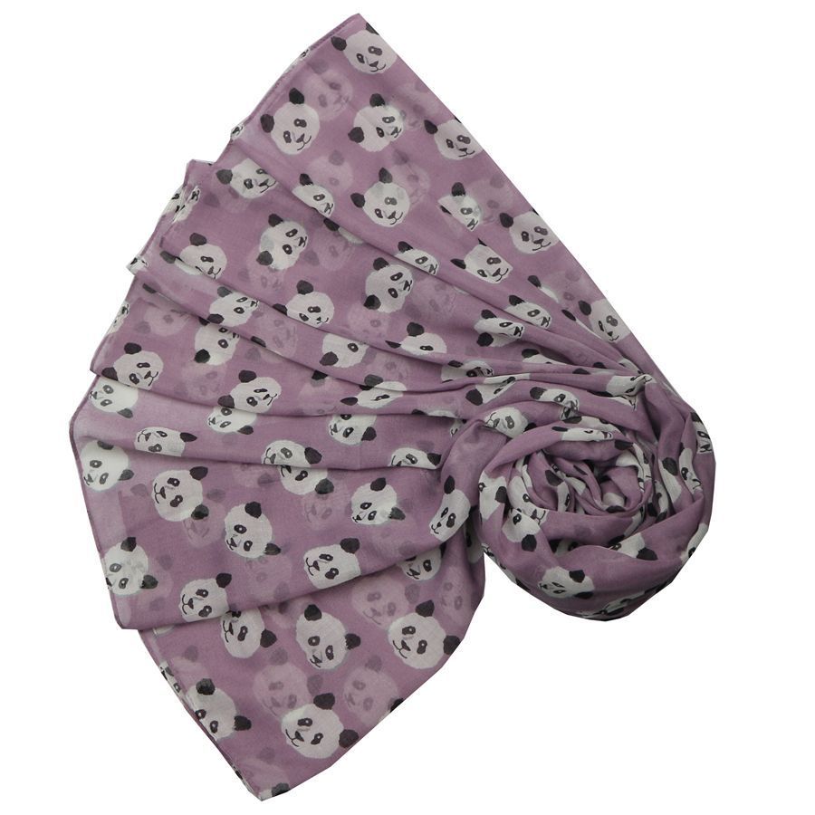Pure Fashions Panda  Scarf  Lilac Soft Lightweight Polyester
