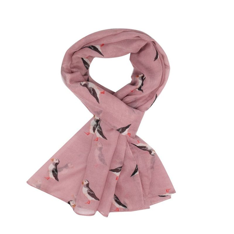 Pure Fashions Puffin Scarf Pink Soft Lightweight Polyester