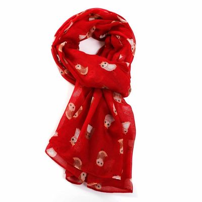 Pure Fashions Owl Scarf Red Soft Lightweight Polyester