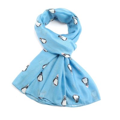 Pure Fashions Penguin Scarf Powder Blue  Soft Lightweight Polyester