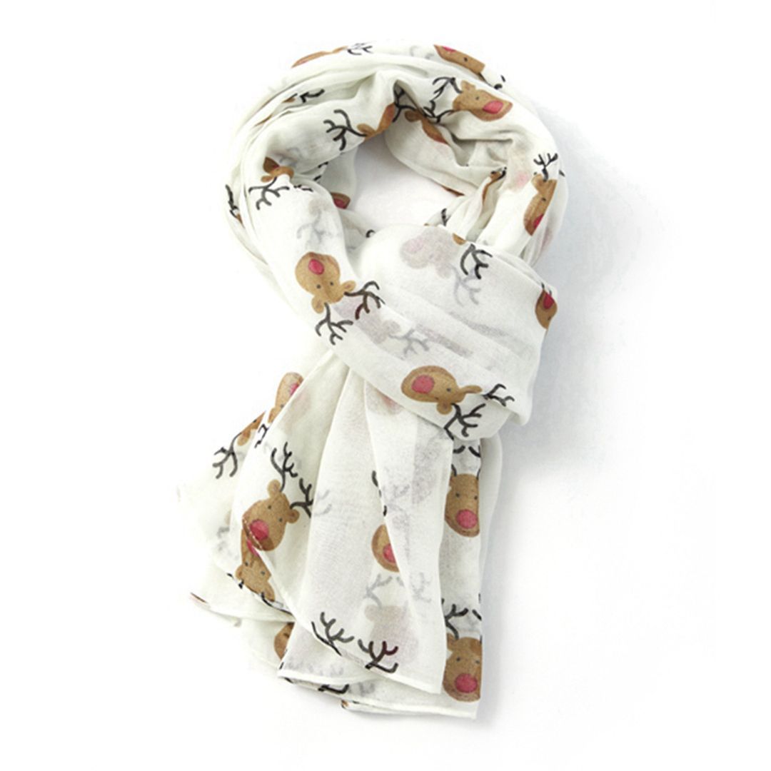 Pure Fashions Red Nose Reindeer Scarf Soft Lightweight Polyester