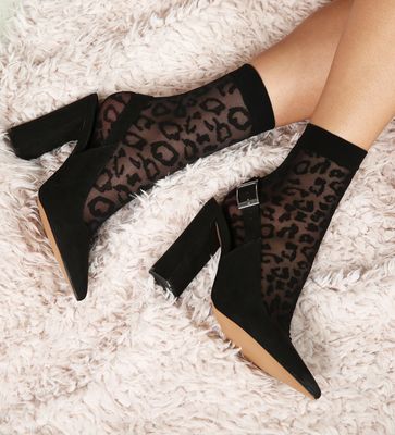PAMELA MANN Sheer Leopard Ankle Socks One Size