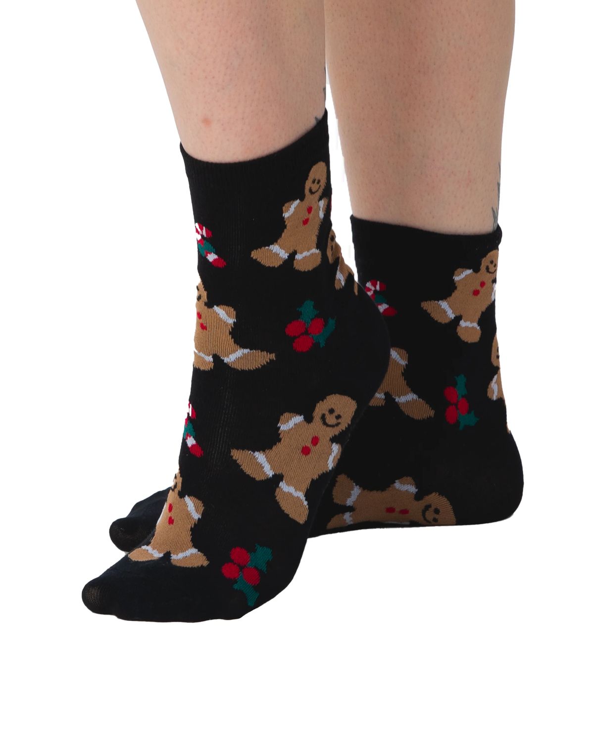 PAMELA MANN Novelty Christmas Socks Black Gingerbread Man