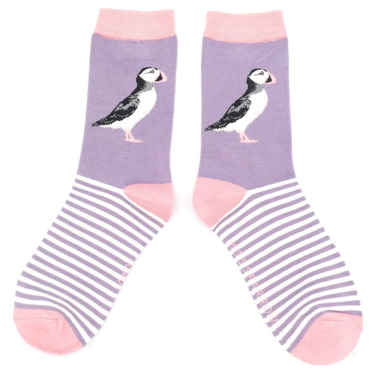 MISS SPARROW Lilac Grey Puffin  Socks Print Eco Friendly Soft Bamboo 3 to 7