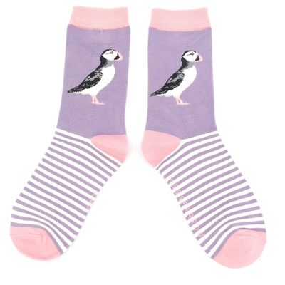 MISS SPARROW Lilac Grey Puffin  Socks Print Eco Friendly Soft Bamboo 3 to 7