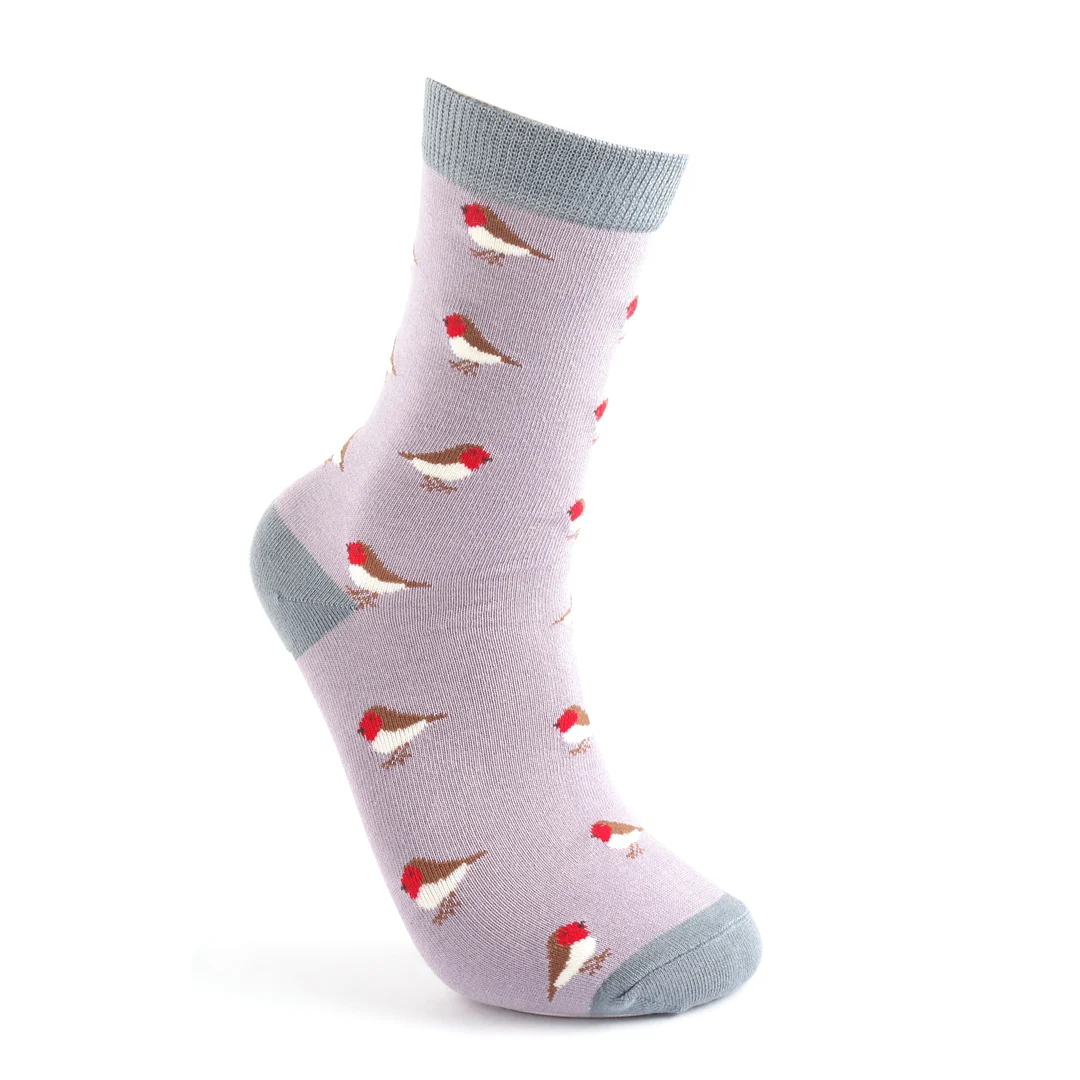 MISS SPARROW Socks Little Robin Lavender Super Soft Bamboo Eco Friendly