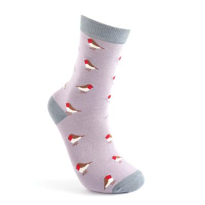 MISS SPARROW Socks Little Robin Lavender Super Soft Bamboo Eco Friendly