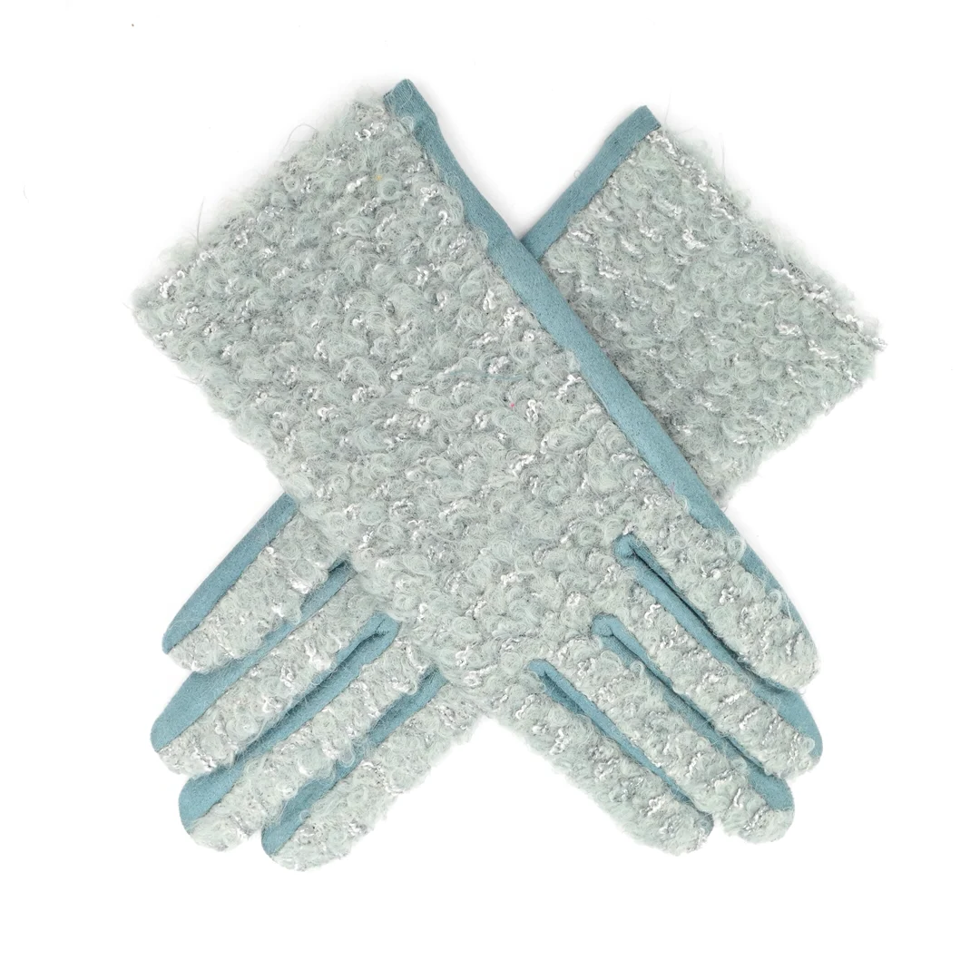 MISS SPARROW Aqua Gloves Glitter Fluffy Stylish Winter Warm Soft Light Polyester