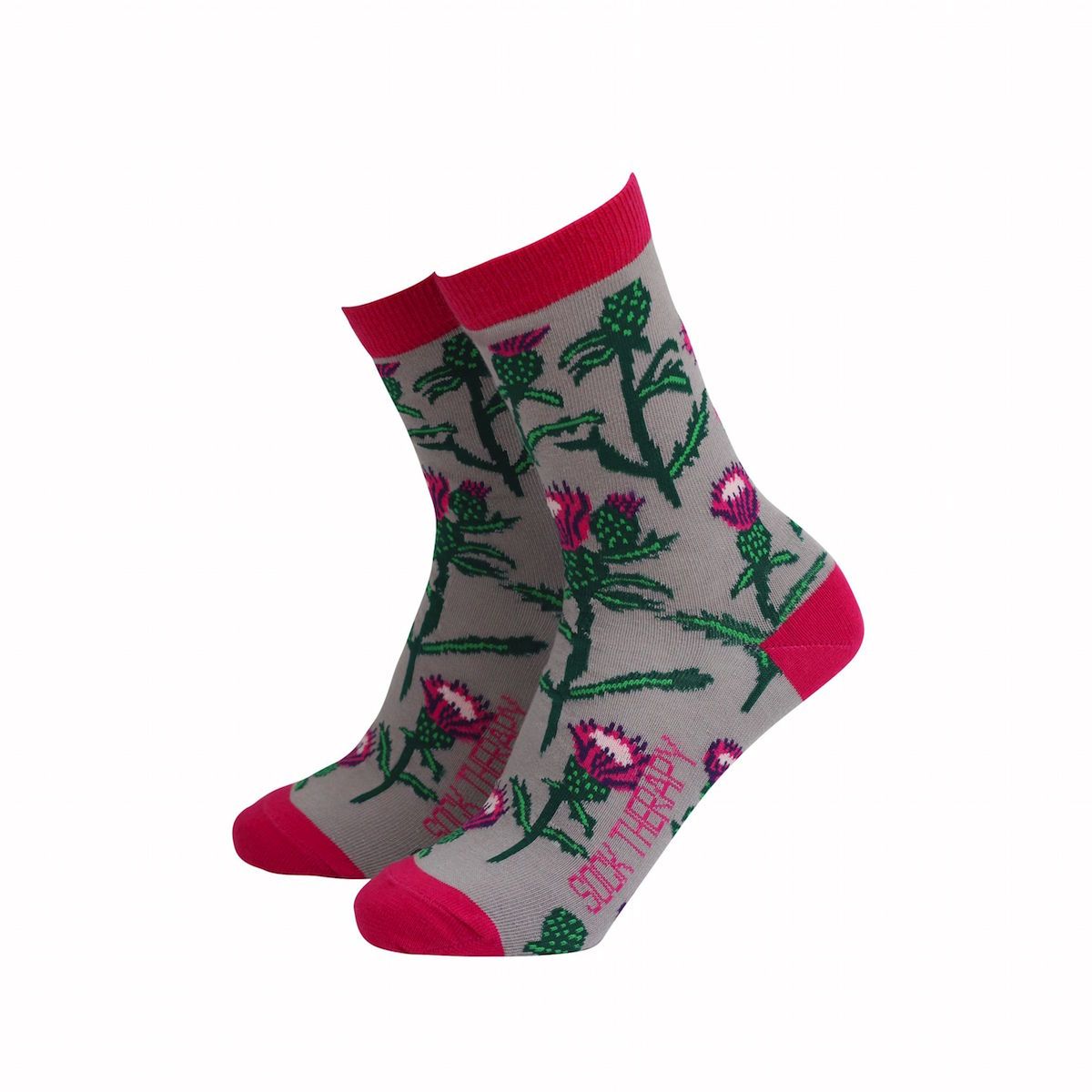 Sock Therapy Scottish Thistle  Soft Bamboo Blend Eco Friendly Grey Pink