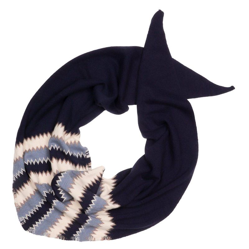 Zelly Womens Stylish Navy Cream Black  Triangular Wrap Scarf Navy Zig Zag Print