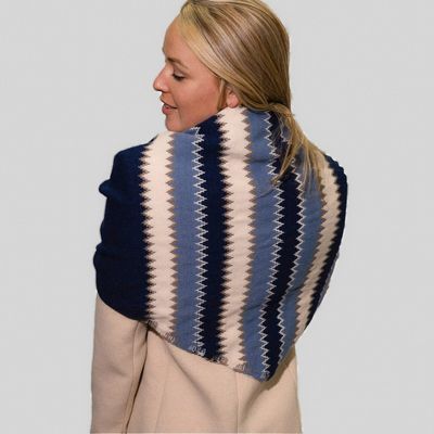 Zelly Womens Stylish Navy Cream Black Triangular Wrap Scarf Navy Zig Zag Print