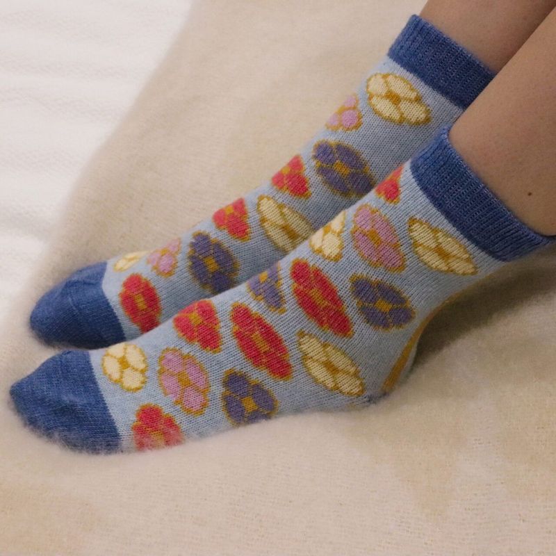 Zelly Gorgeous  Flower Socks Blue  Wool Blend  Warm Cozy For Winter