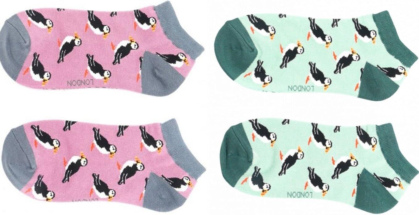MISS SPARROW 2 Pairs  Puffin Trainer Socks Bamboo Mix Mint Green & Mauve