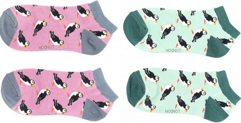 MISS SPARROW 2 Pairs  Puffin Trainer Socks Bamboo Mix Mint Green & Mauve