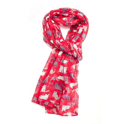 Miss Sparrow Cat Scarf Light Red Soft Lightweight Polyester