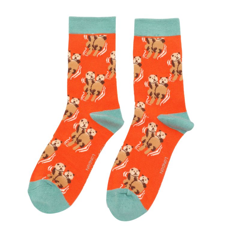 MISS SPARROW Cute Otters Socks  Orange  Super Soft Bamboo Blend