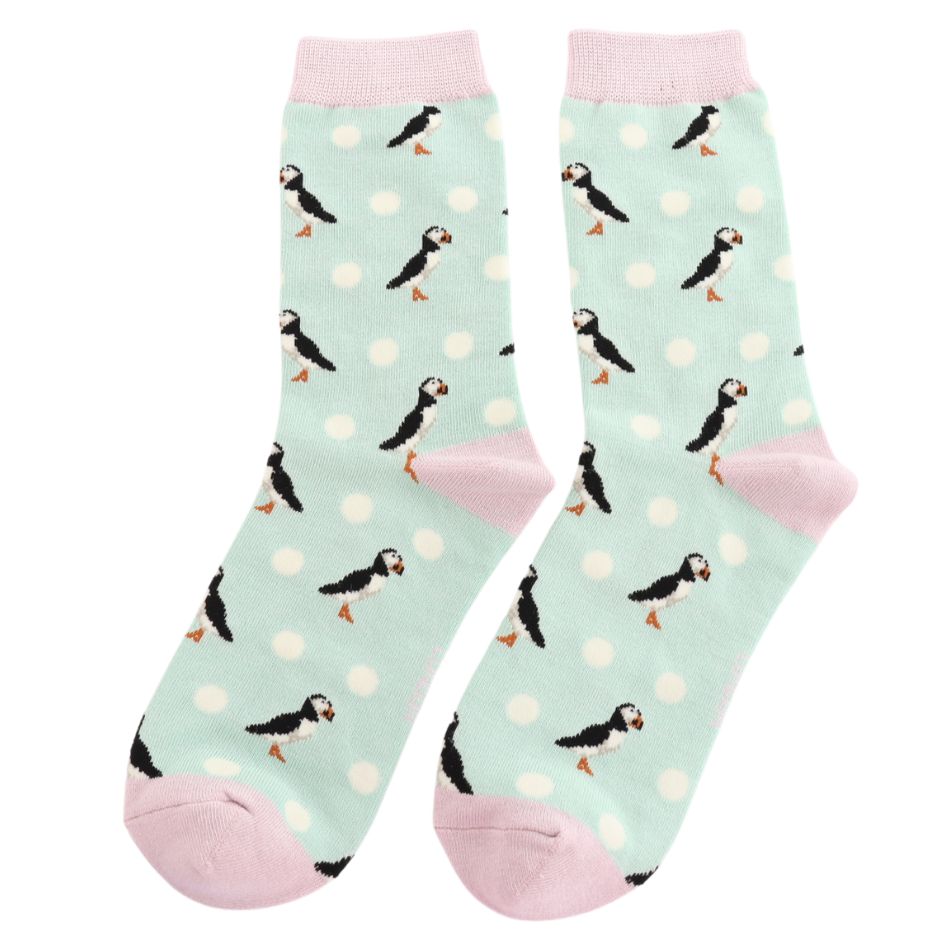 MISS SPARROW Puffin Spot Socks Soft Bamboo Blend  Mint