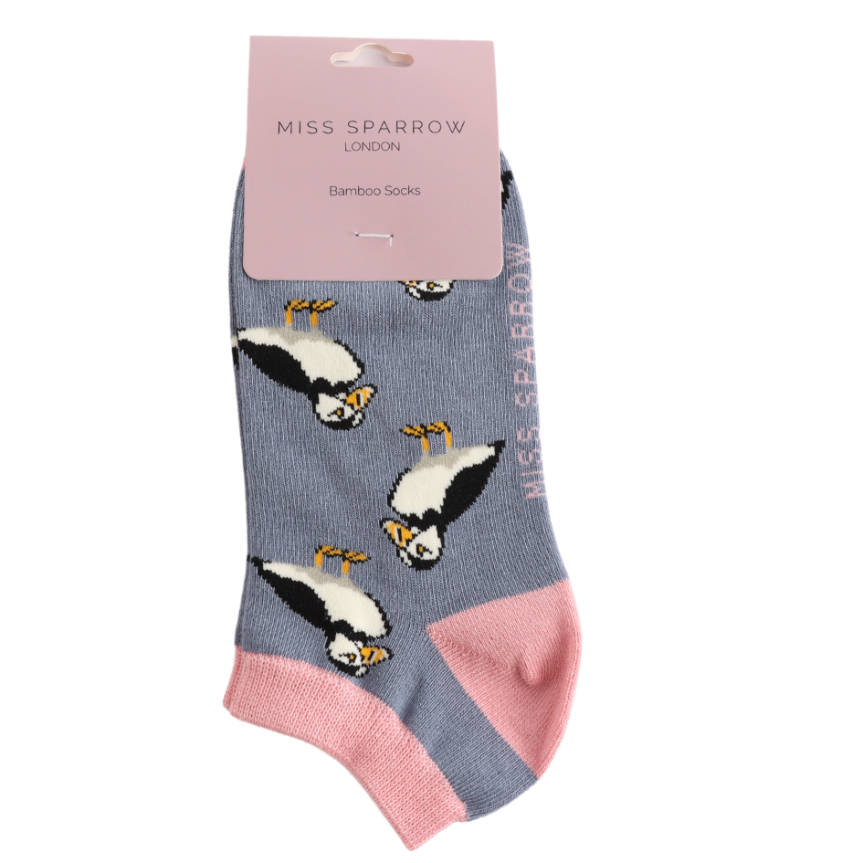 MISS SPARROW PuffinTrainer Socks Soft Bamboo Blend Denim Blue