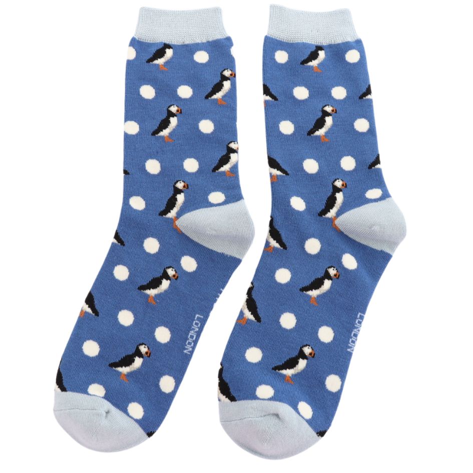 MISS SPARROW Puffin Spot Socks Soft Bamboo Blend  Blue