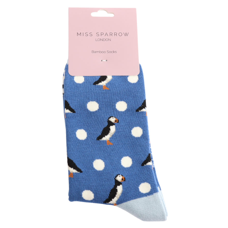 MISS SPARROW Puffin Spot Socks Soft Bamboo Blend Blue