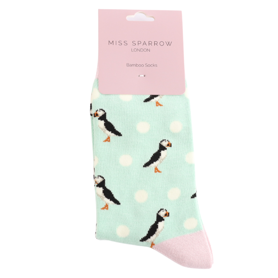 MISS SPARROW Puffin Spot Socks Soft Bamboo Blend Mint