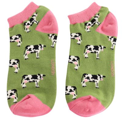 Cow  Trainer Socks Green  No Show Bamboo MISS SPARROW