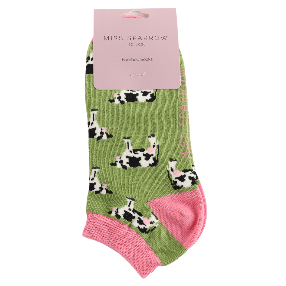 Cow  Trainer Socks Green  No Show Bamboo MISS SPARROW