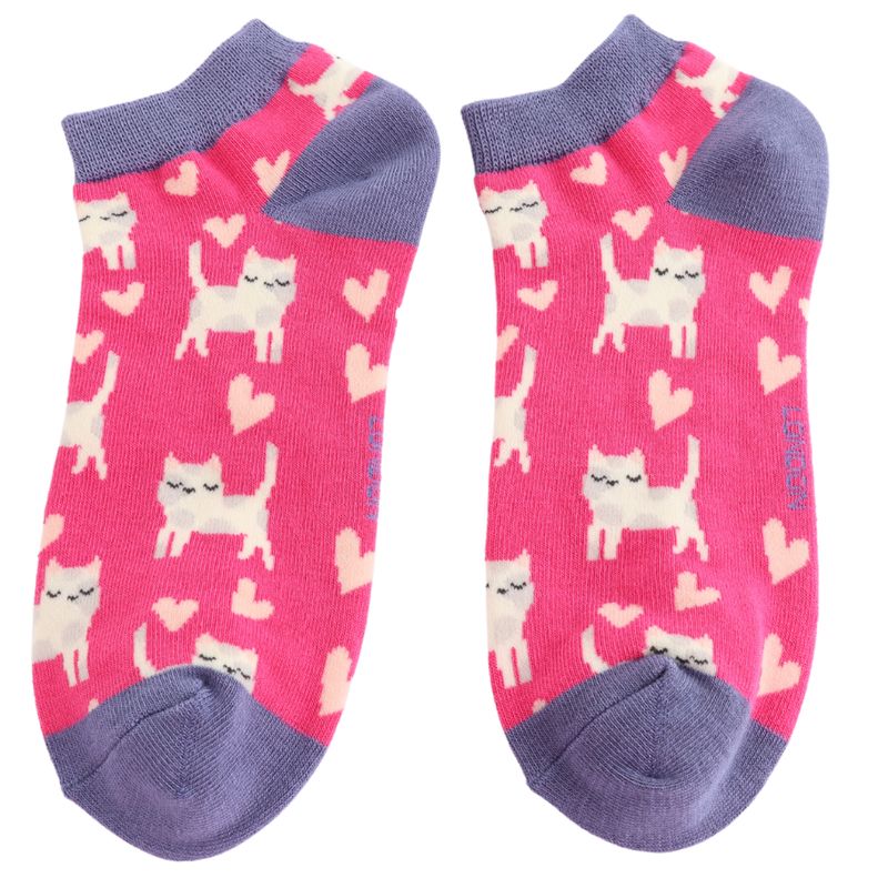 Miss Sparrow Sleepy Cats Trainer Socks Hot Pink