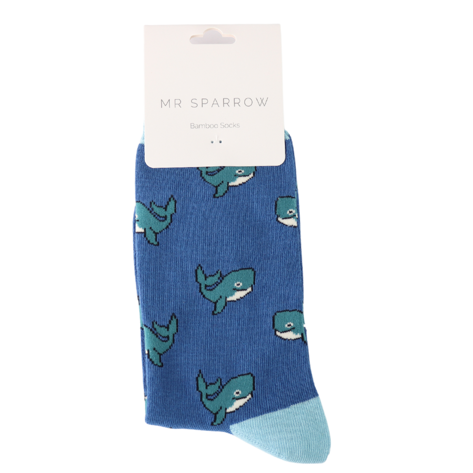 Mr Sparrow Whale Navy Bamboo Blend Socks 7 to 11