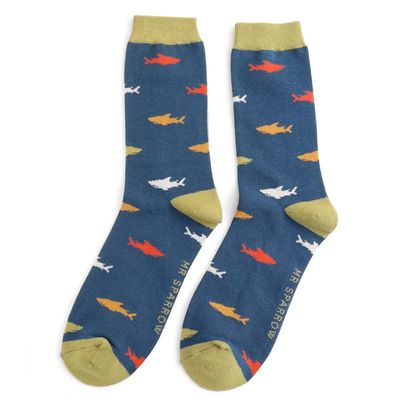 Mr Sparrow Shark  Navy Bamboo Blend Socks