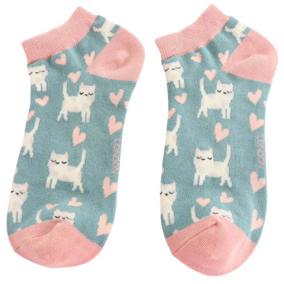 Miss Sparrow Sleepy Cats Trainer Socks Duck Egg