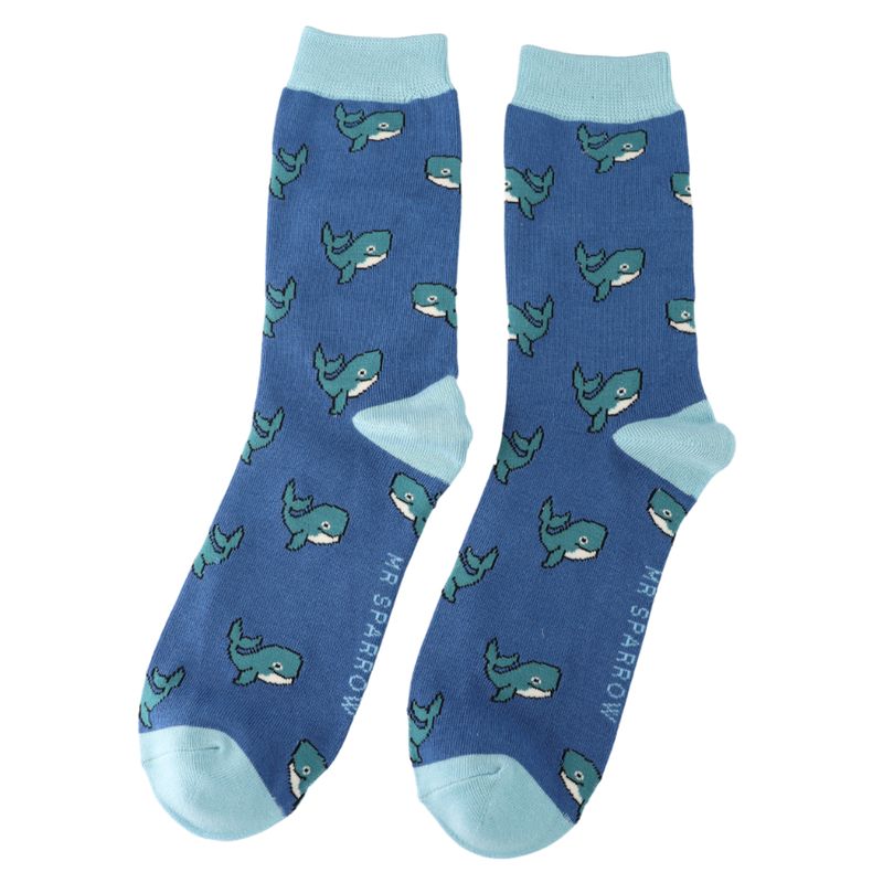 Mr Sparrow Whale Navy Bamboo Blend Socks 7 to 11