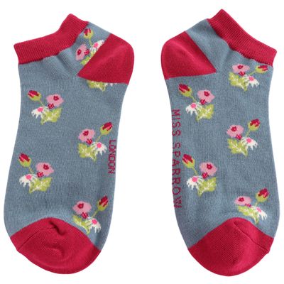 Miss Sparrow Mini Flowers Trainer Socks Denim 3 To 7