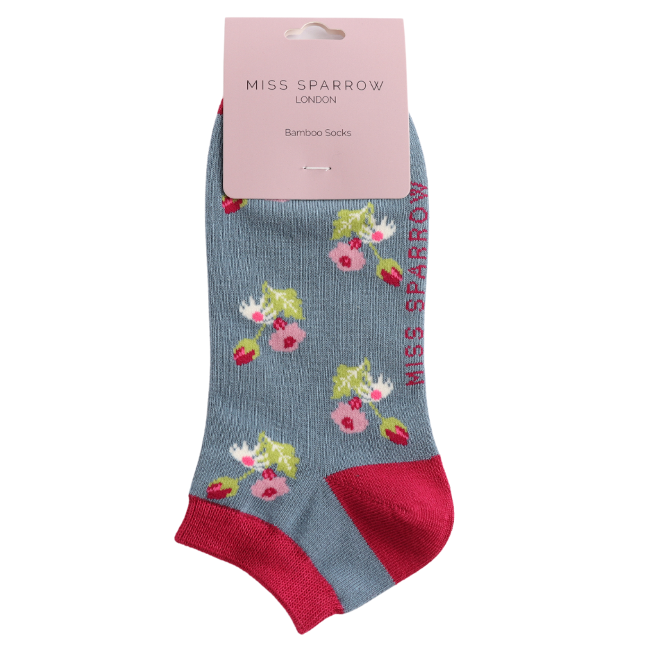 Miss Sparrow Mini Flowers Trainer Socks Denim 3 To 7