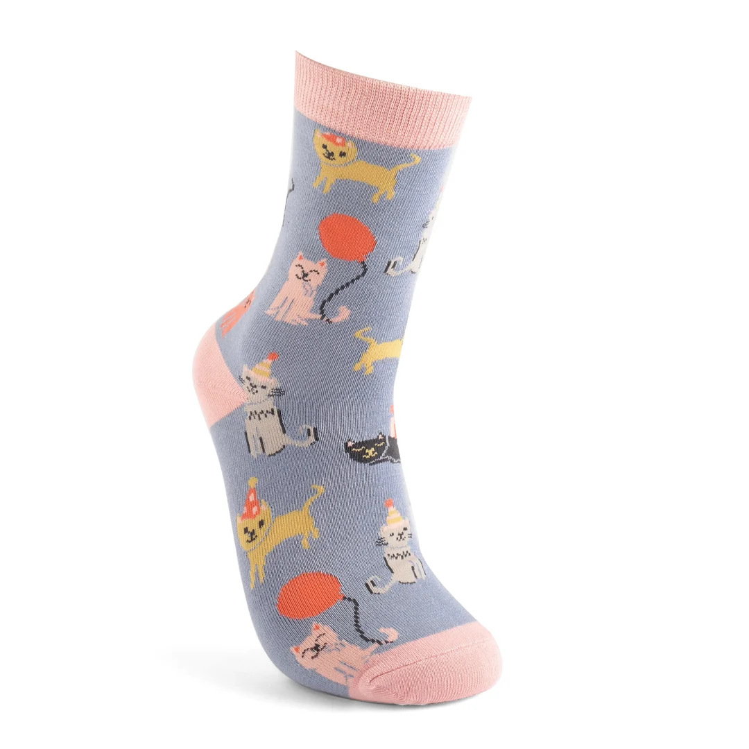 MISS SPARROW Party Cats Socks Denim Soft Breathable Bamboo