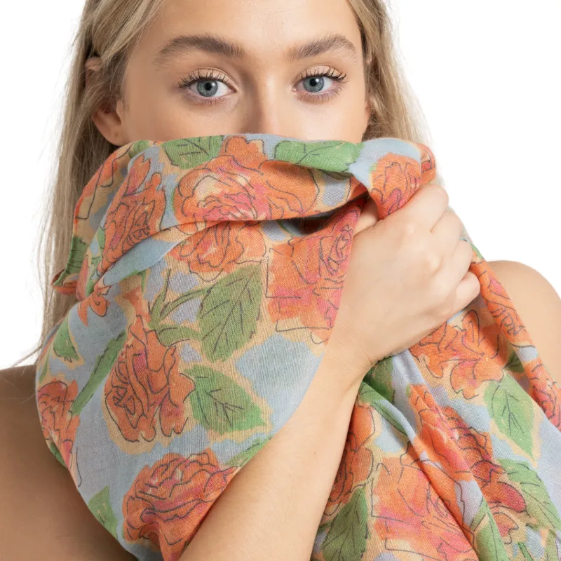 Miss Sparrow Rose Scarf  Green Pink Lightweight Fabric