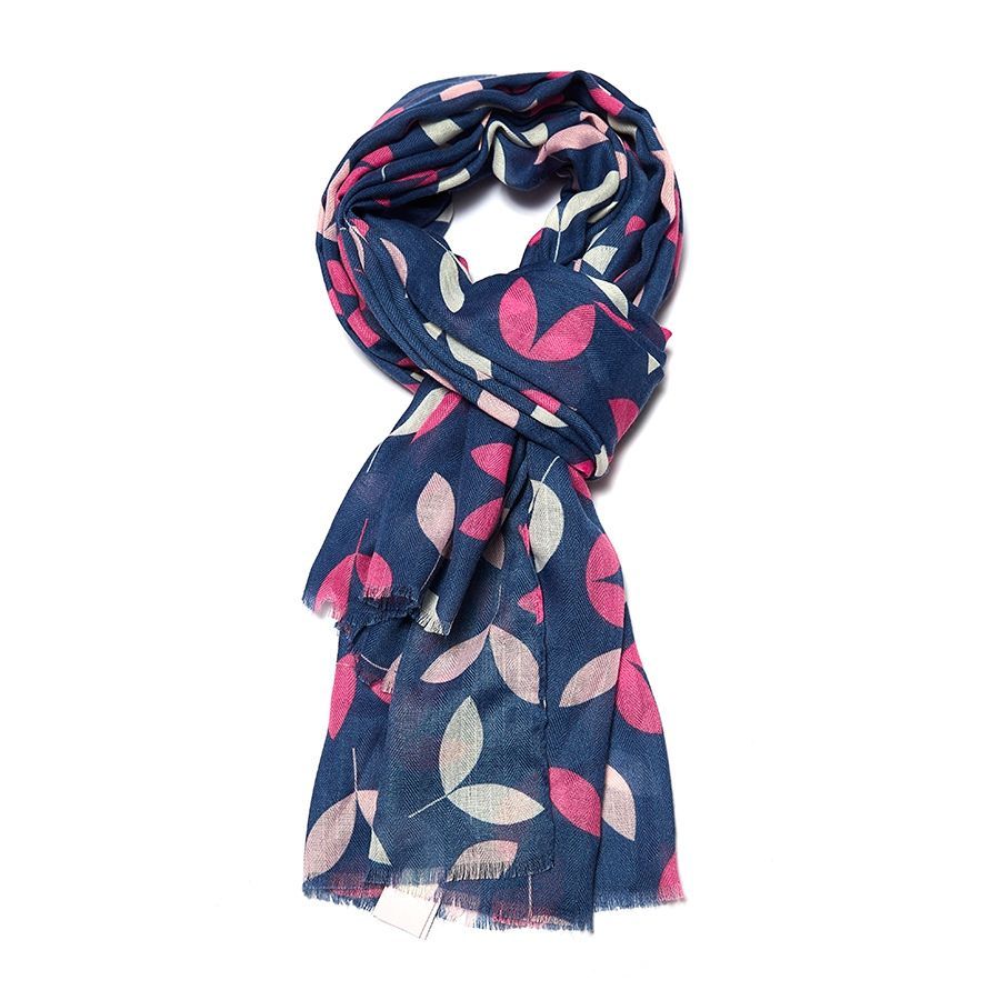 Miss Sparrow Little Leaf Scarf Navy Lightweight Fabric