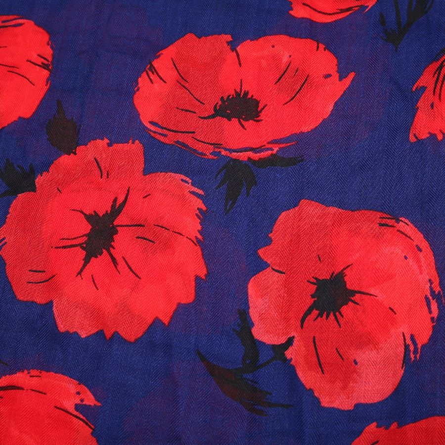 Miss Sparrow Poppies Scarf Navy  Lightweight Fabric