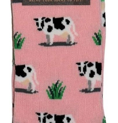 Bartleby Cow Funky Bamboo Socks Pink