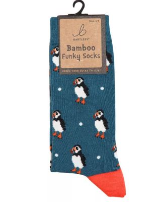 Bartleby Funky Bamboo Socks Ladies Puffin Design Eco Friendly Super Soft