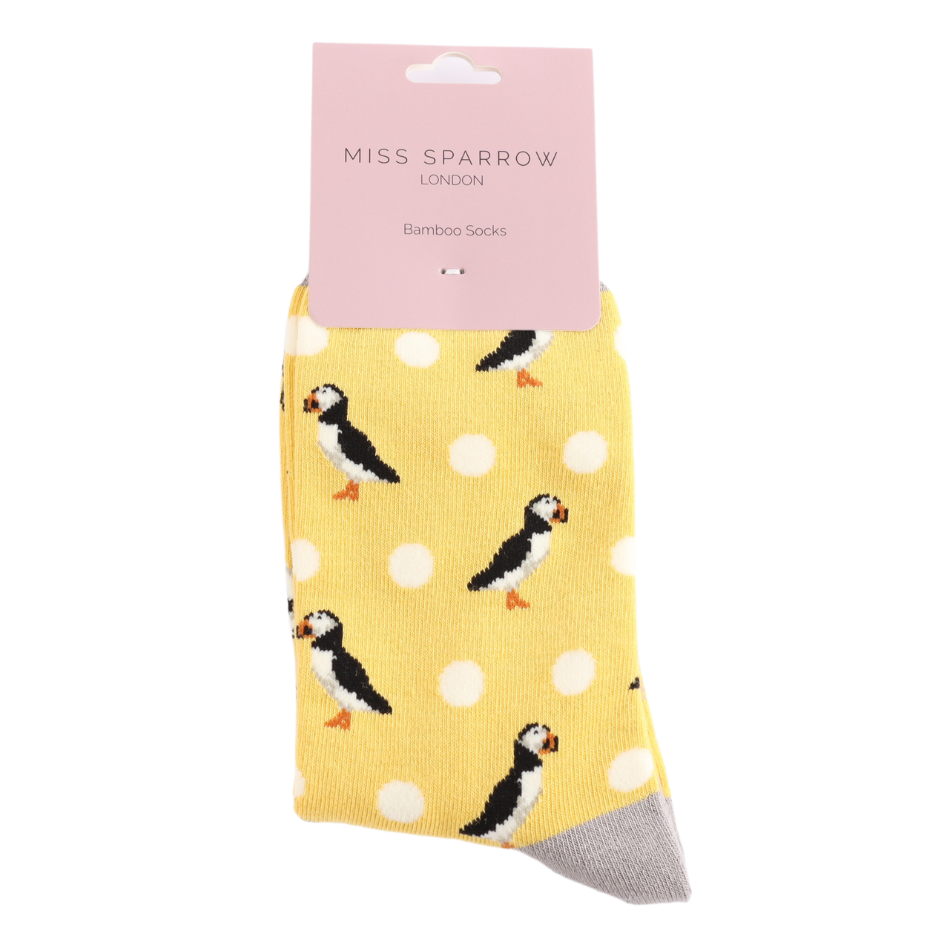 Puffin Spot Socks Soft Bamboo Blend Yellow Miss sparrow