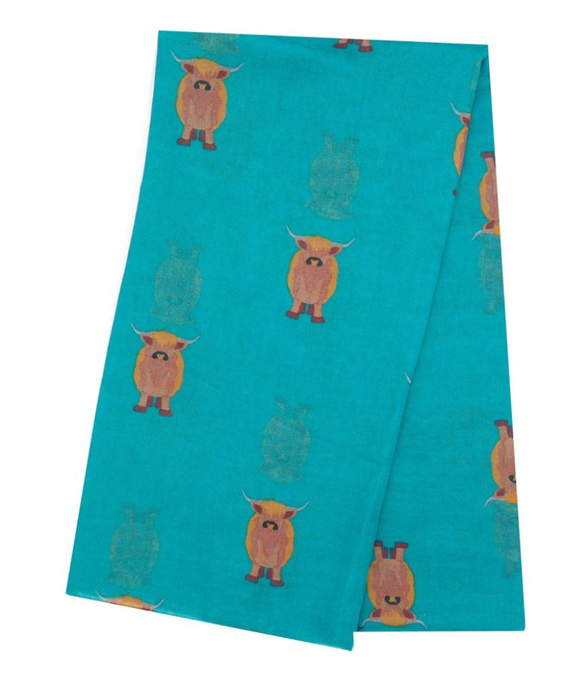 Highland Cow Heilan Coo Scarf Teal Soft Lightweight