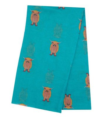 Highland Cow Heilan Coo Scarf Teal Lightweight